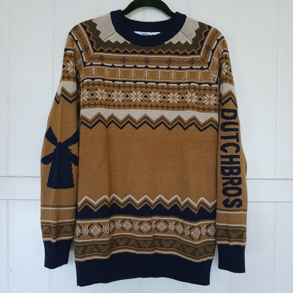 Dutch Bros Coffee Sweater Fair Isle Holiday Crewneck Pullover Men's Medium LS